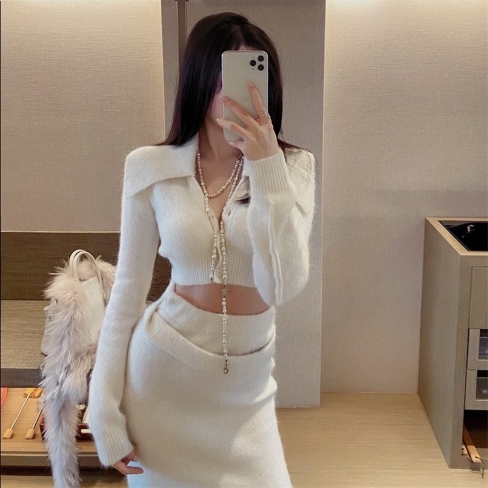 White ultra soft sweater and skirt set